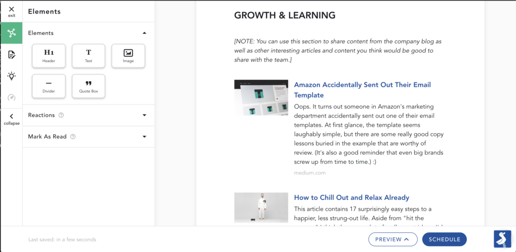 Company Newsletter Template Growth & Learning Section